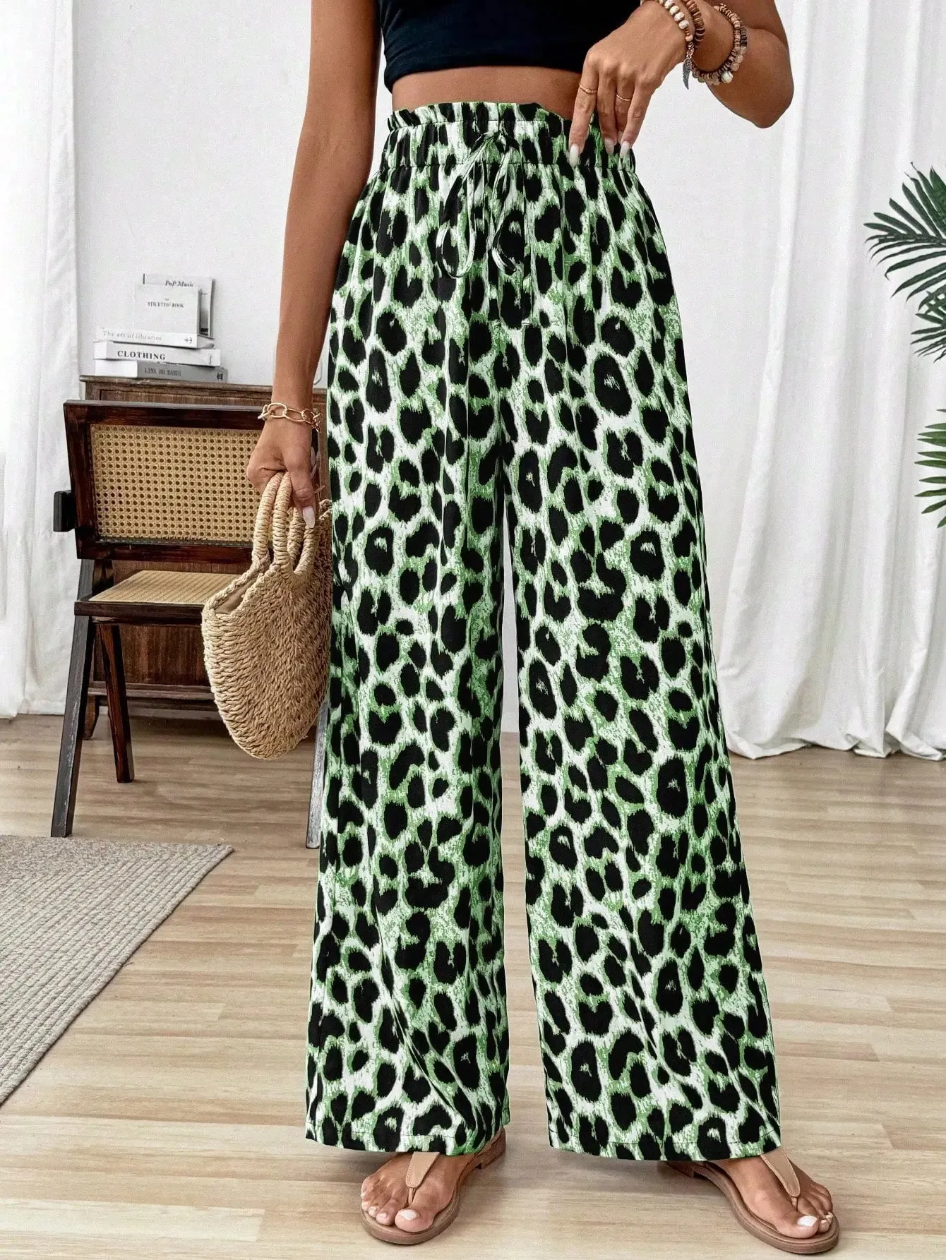 Leopard Print Wide Leg Pants