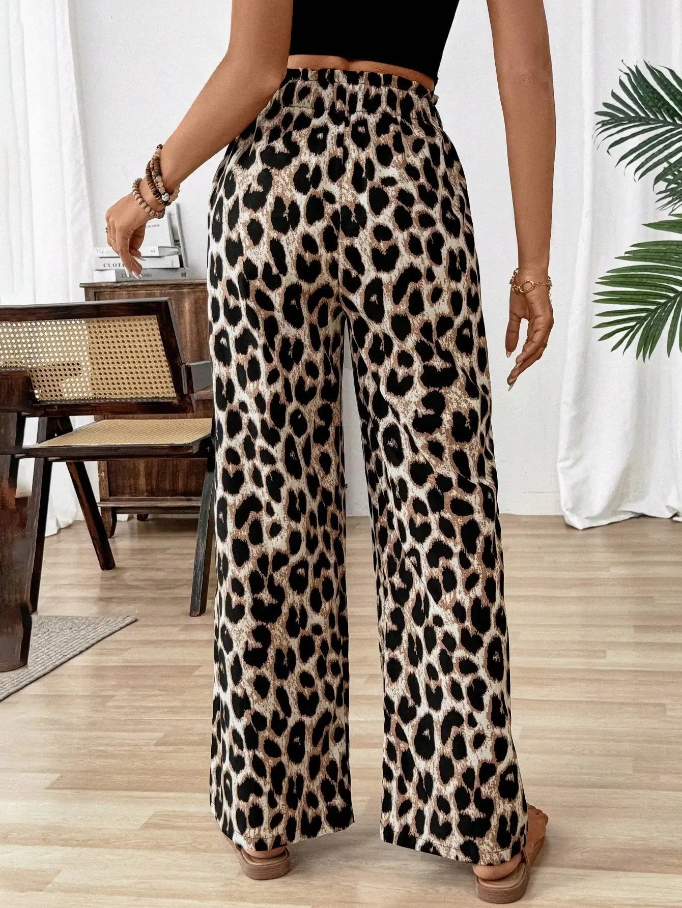 Leopard Print Wide Leg Pants