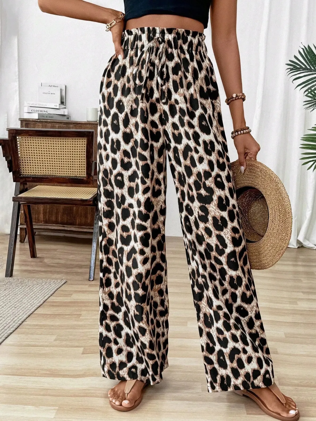 Leopard Print Wide Leg Pants