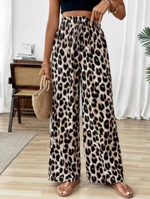 Leopard Print Wide Leg Pants