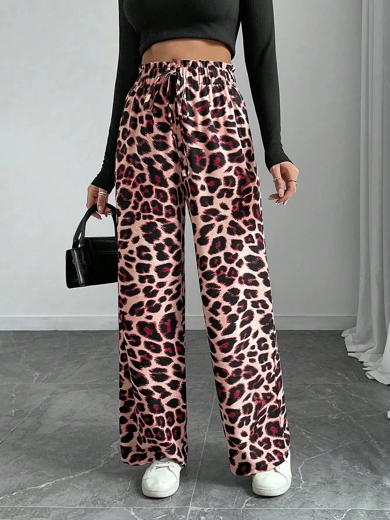 Leopard Print Wide Leg Pants