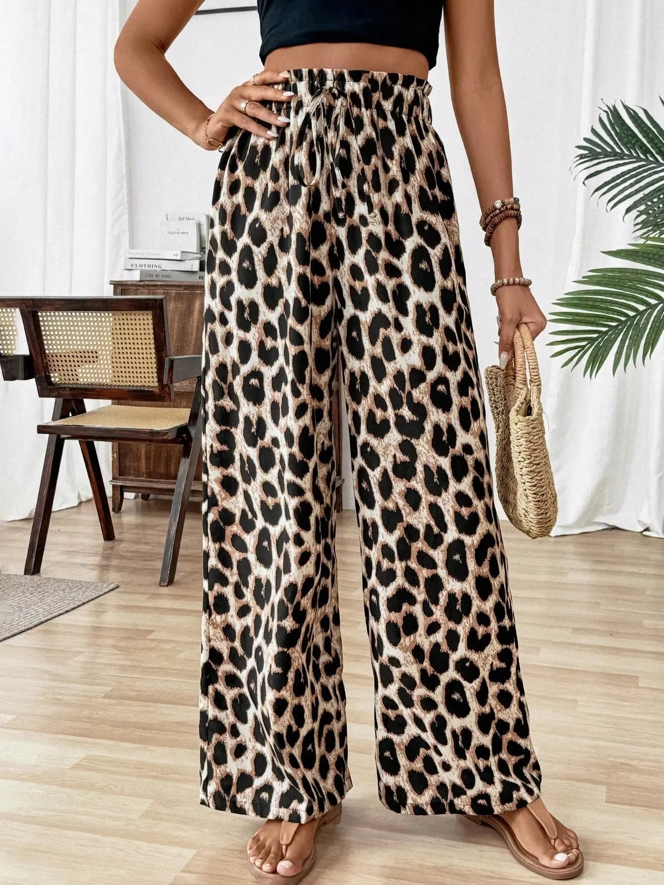 Leopard Print Wide Leg Pants
