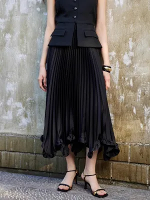 Lettuce Trim Pleated Midi Skirt