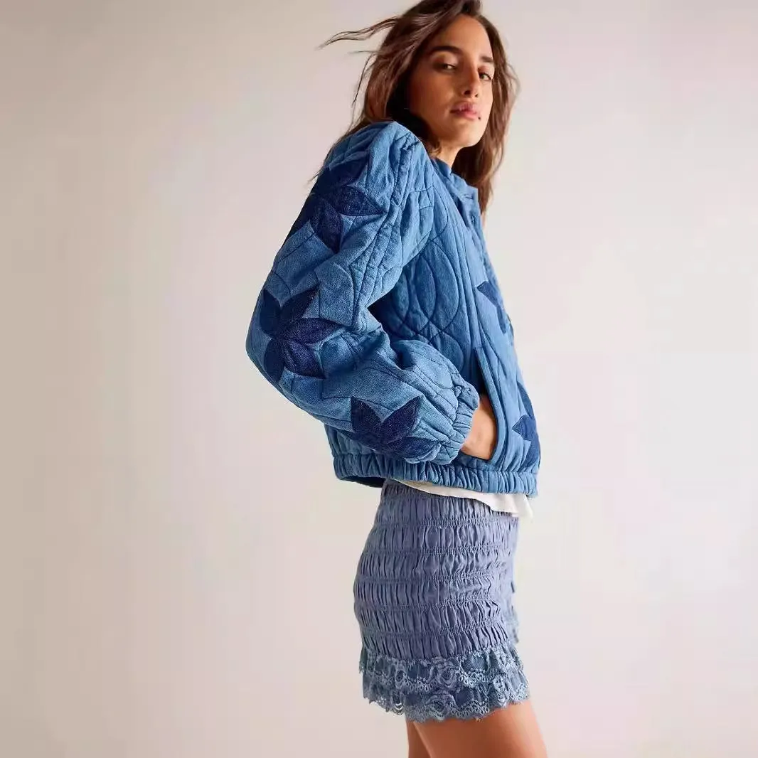 Lilia™ | Maple Leaf Patchwork Quilted Cropped Jacket