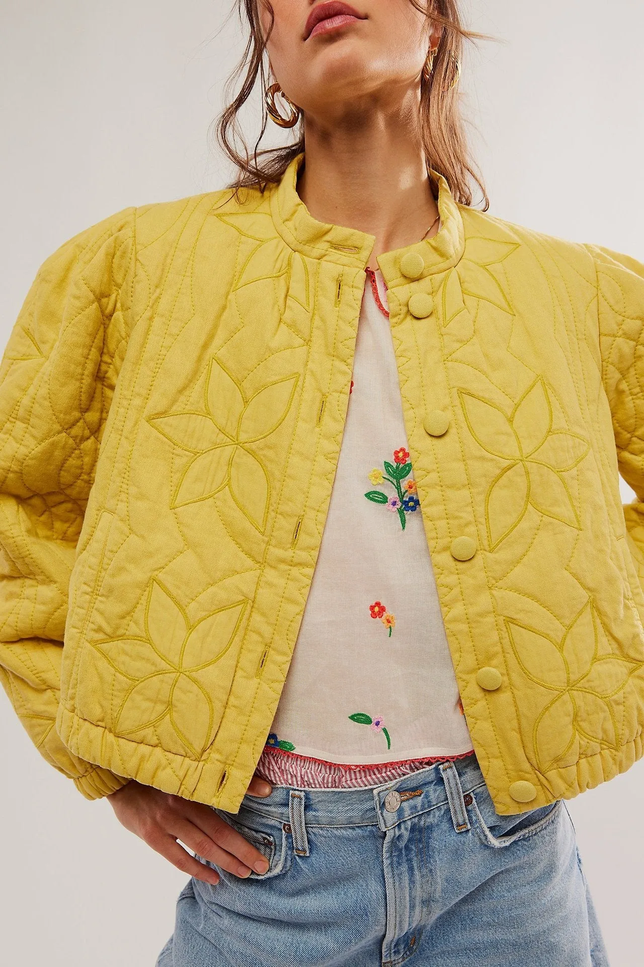 Lilia™ | Maple Leaf Patchwork Quilted Cropped Jacket