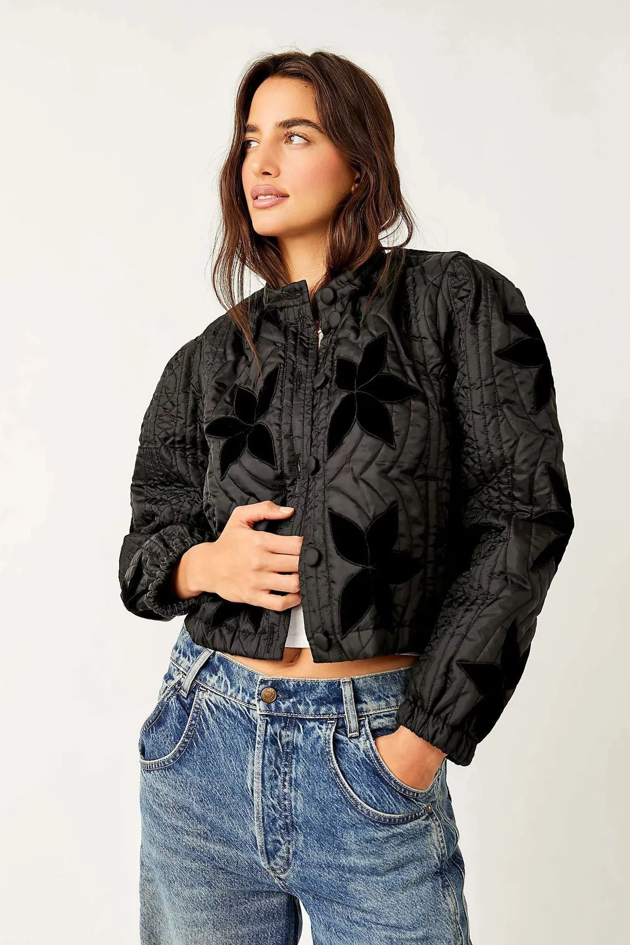 Lilia™ | Maple Leaf Patchwork Quilted Cropped Jacket