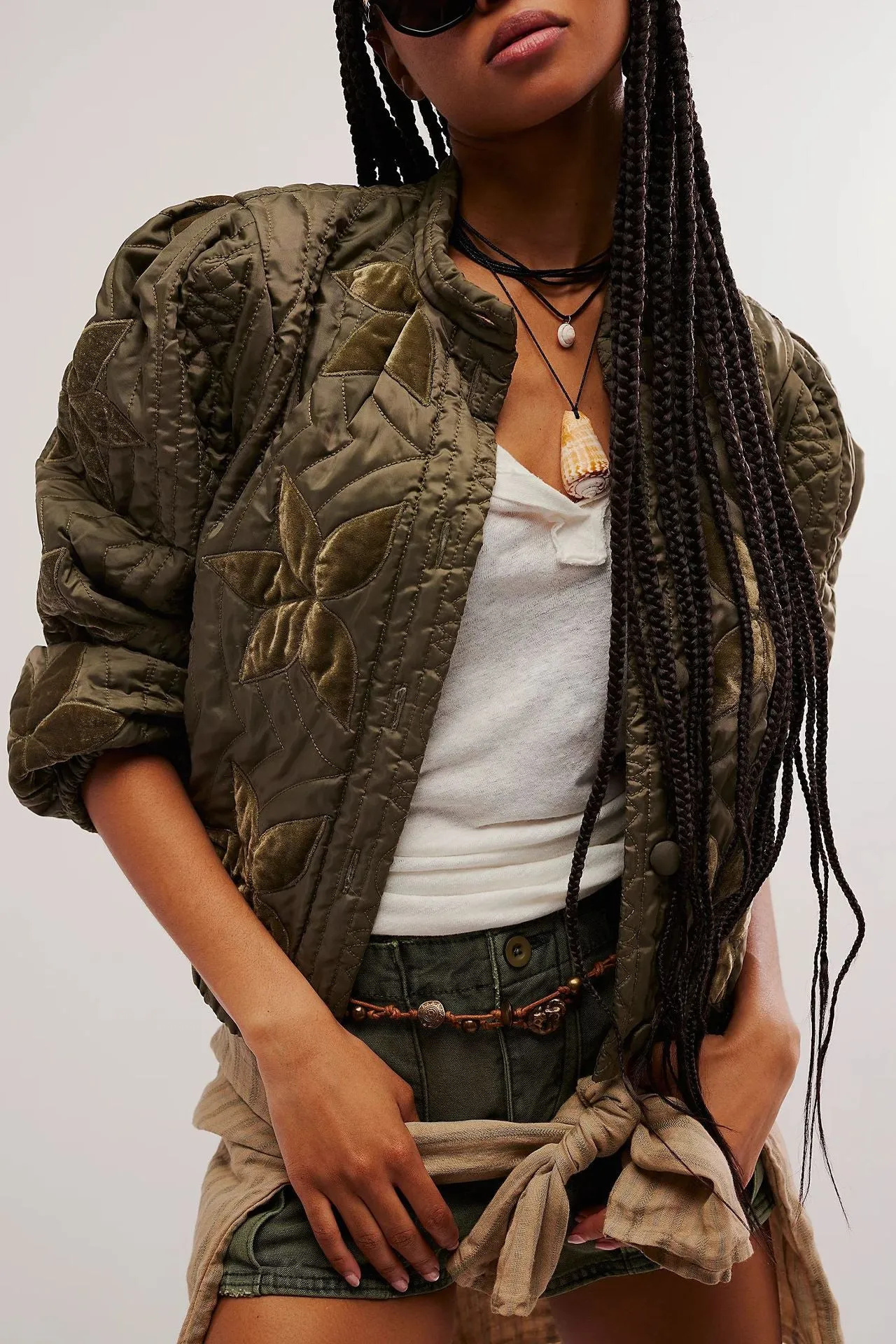 Lilia™ | Maple Leaf Patchwork Quilted Cropped Jacket
