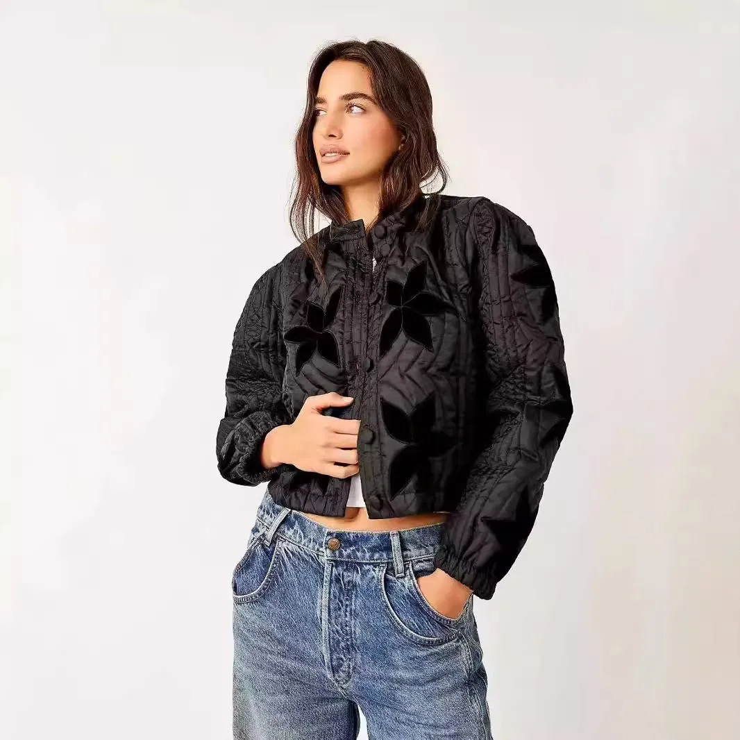 Lilia™ | Maple Leaf Patchwork Quilted Cropped Jacket