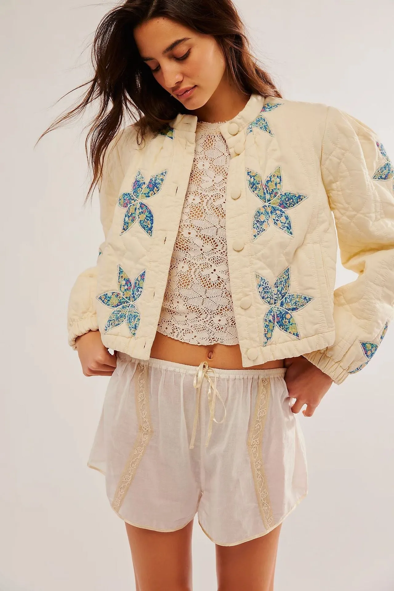 Lilia™ | Maple Leaf Patchwork Quilted Cropped Jacket