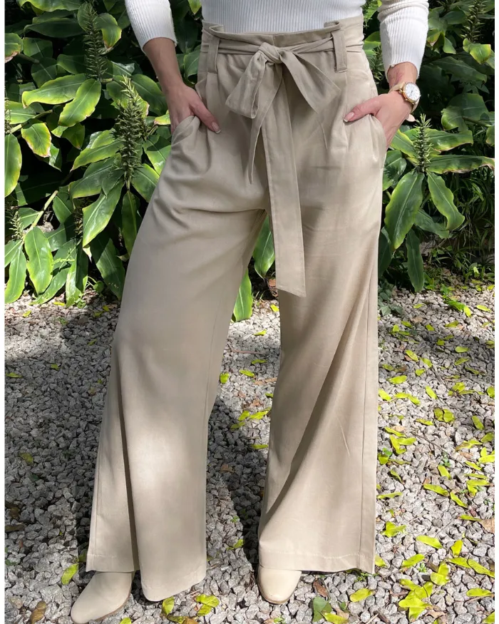 Linen Paperbag  Styled Pants - Sage