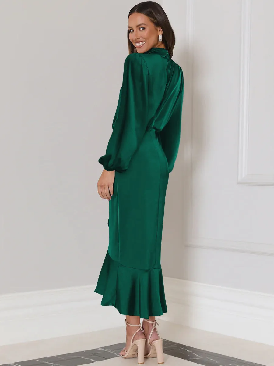 Lissell Satin High Low Midi Dress - Emerald