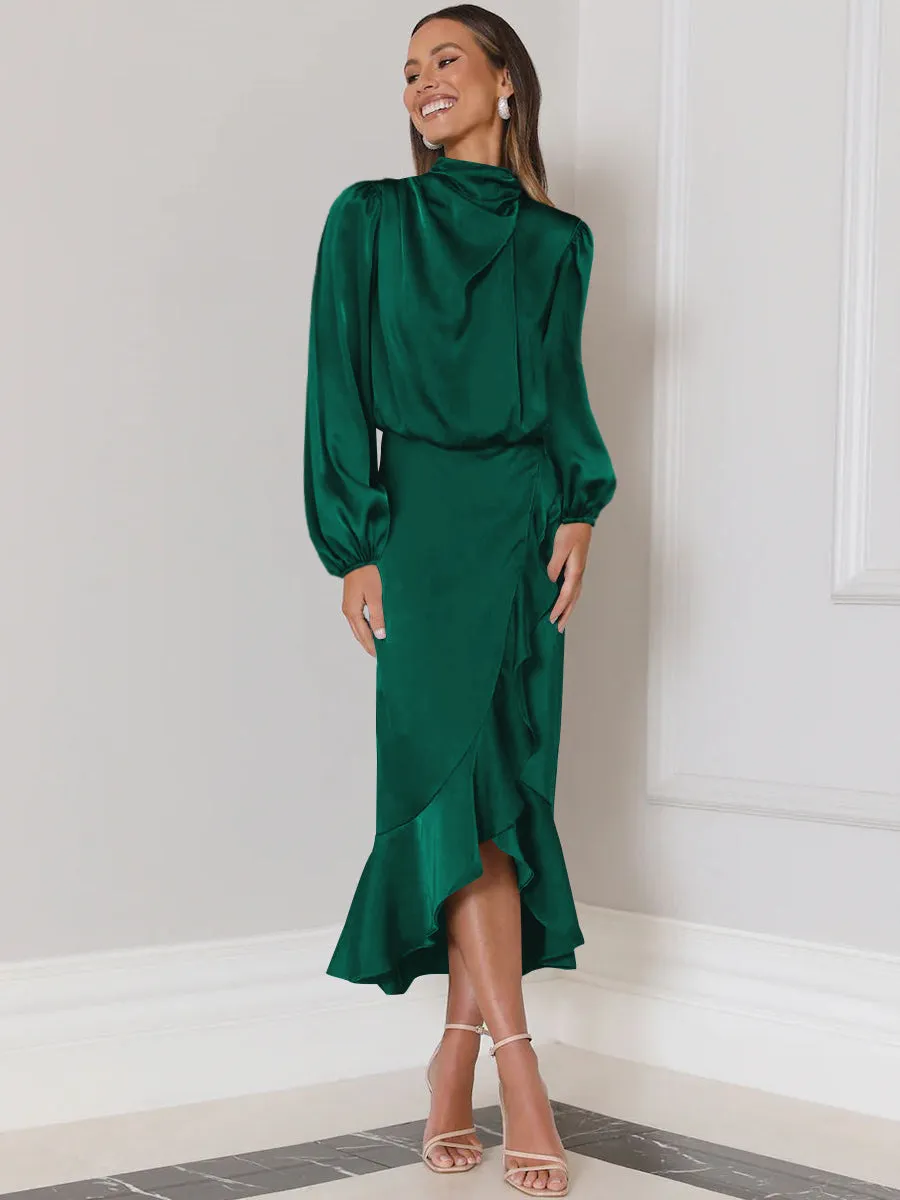 Lissell Satin High Low Midi Dress - Emerald