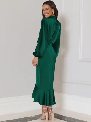 Lissell Satin High Low Midi Dress - Emerald