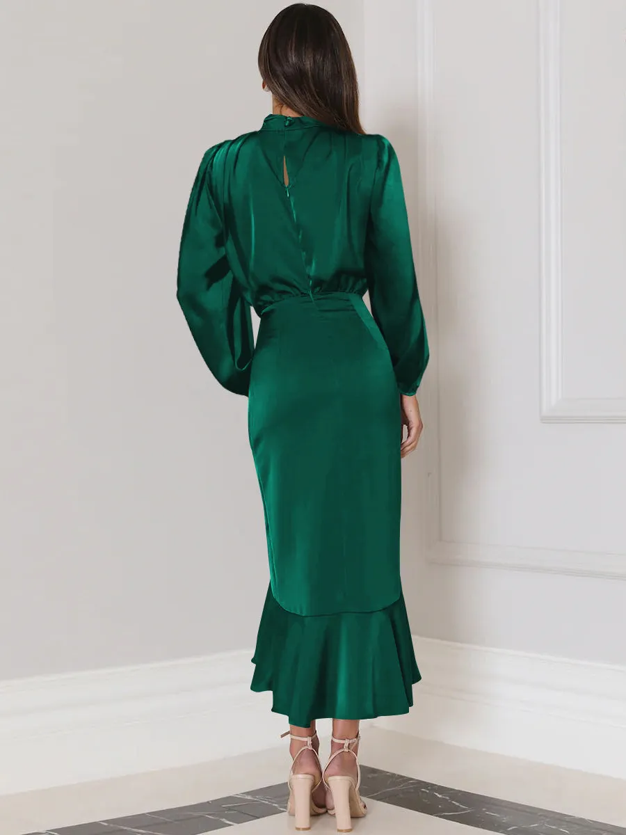 Lissell Satin High Low Midi Dress - Emerald