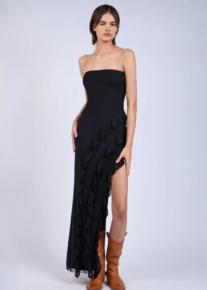 Logan Black Layered Ruffled High-Low Dress