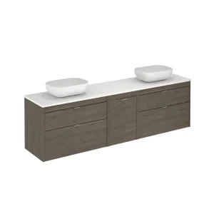 Logika 2 Drawers And 1 Wardrobe Bathroom Vanity with Mineral Countertop - Wall Mount - 80" Mdf/Eternity Oak/Inox