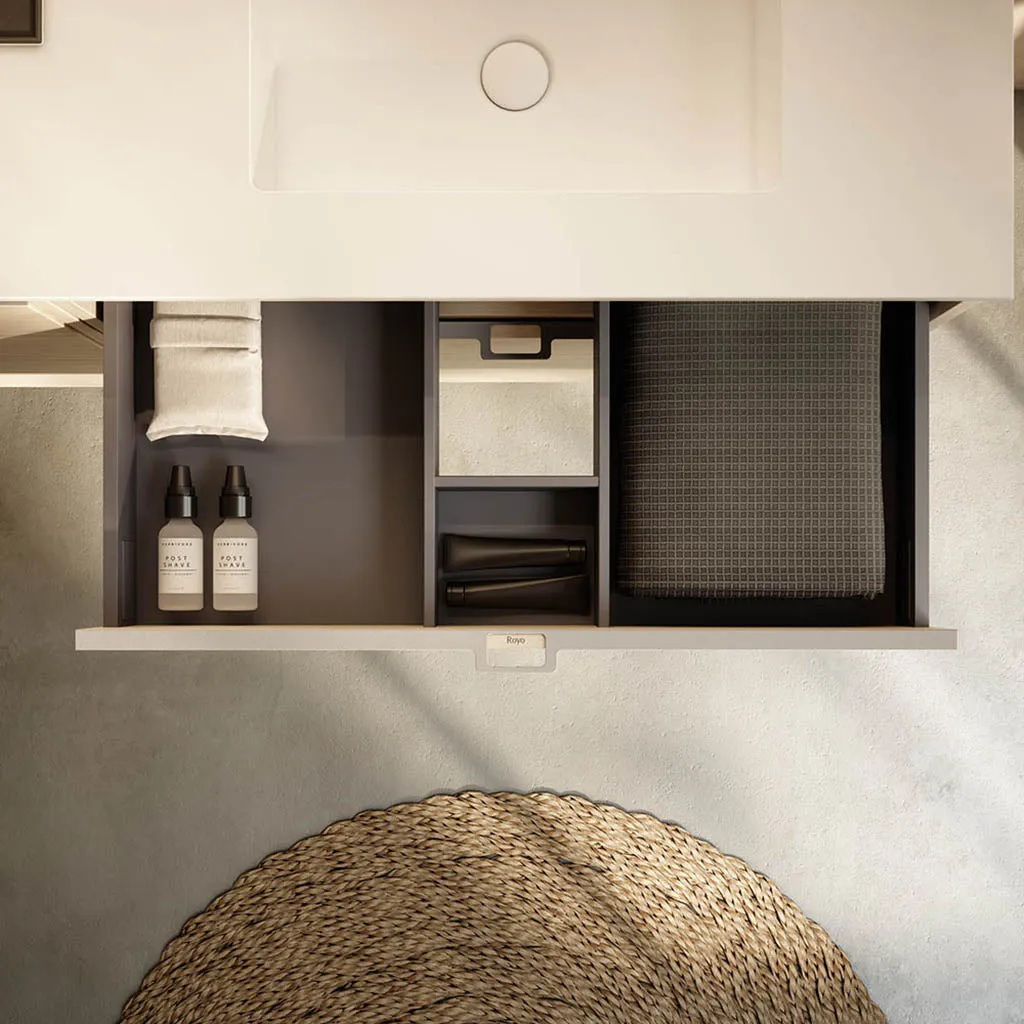 Logika 2 Drawers And 1 Wardrobe Bathroom Vanity with Mineral Countertop - Wall Mount - 80" Mdf/Eternity Oak/Inox