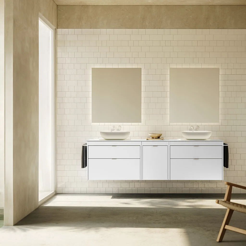 Logika 2 Drawers And 1 Wardrobe Bathroom Vanity with Mineral Countertop - Wall Mount - 80" Mdf/Eternity Oak/Inox