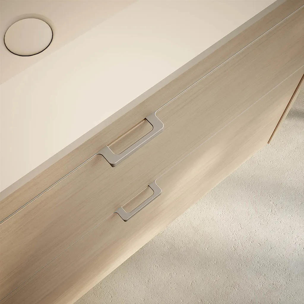 Logika 2 Drawers And 1 Wardrobe Bathroom Vanity with Mineral Countertop - Wall Mount - 80" Mdf/Eternity Oak/Inox