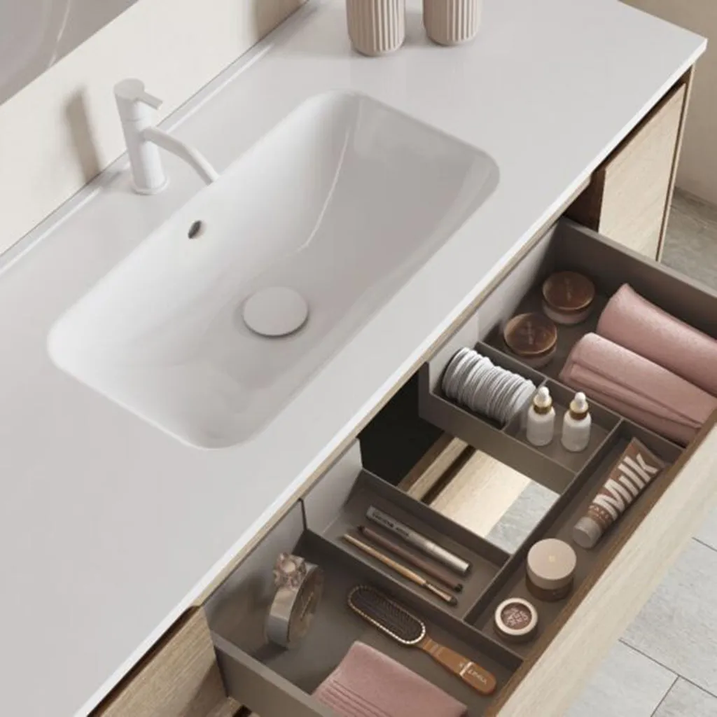 Logika 2 Drawers Bathroom Vanity with Ceramic Single Sink - Wall Mount - 24" Mdf/Eternity Oak/Inox