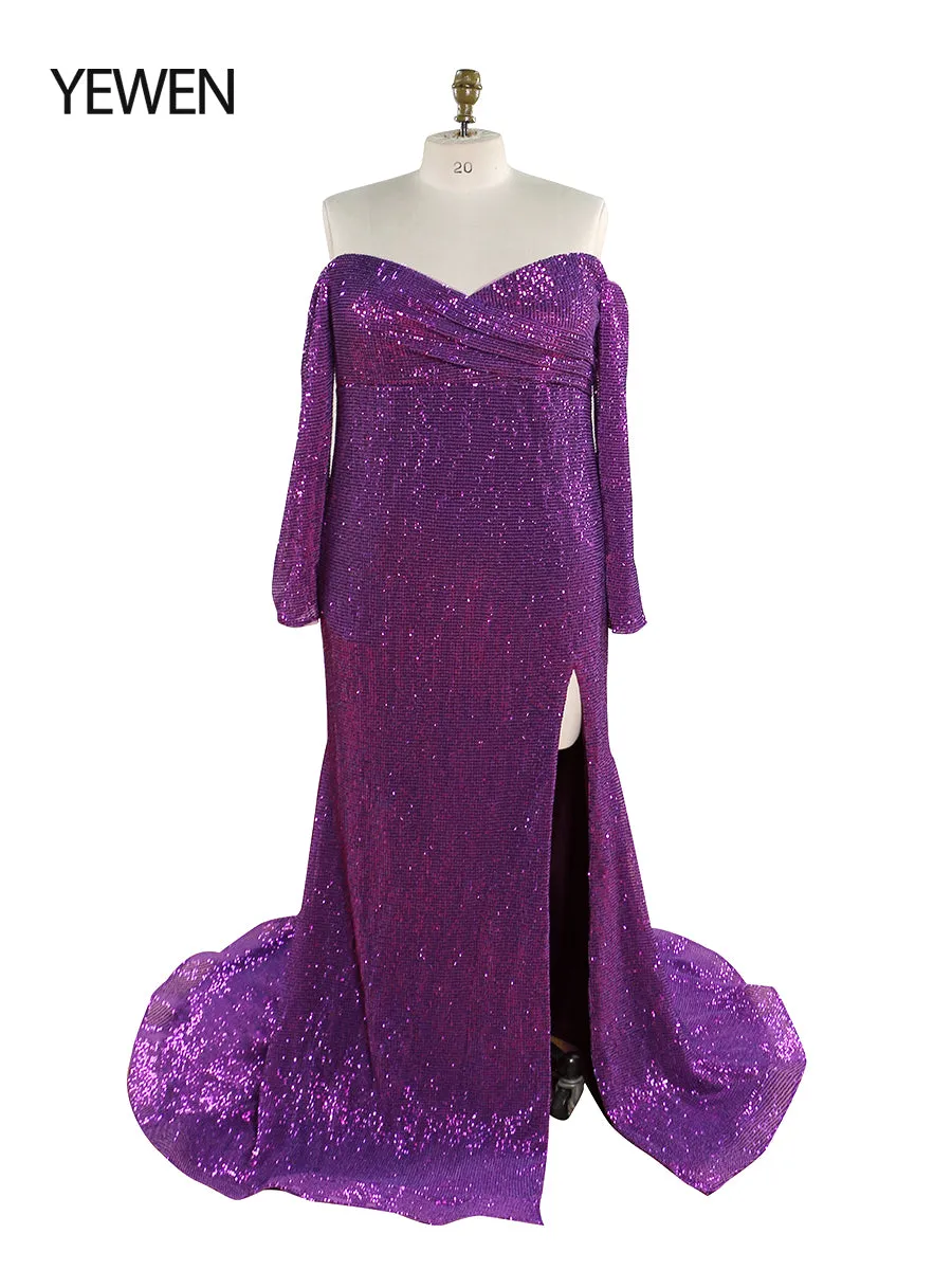 Long Sleeves Sequin Off The Shoulder Maternity Dress for Photo Shoots Strech Belly Photography Gowns YEWEN