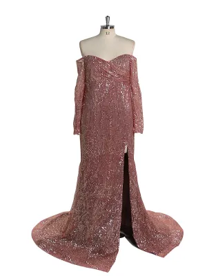 Long Sleeves Sequin Off The Shoulder Maternity Dress for Photo Shoots Strech Belly Photography Gowns YEWEN