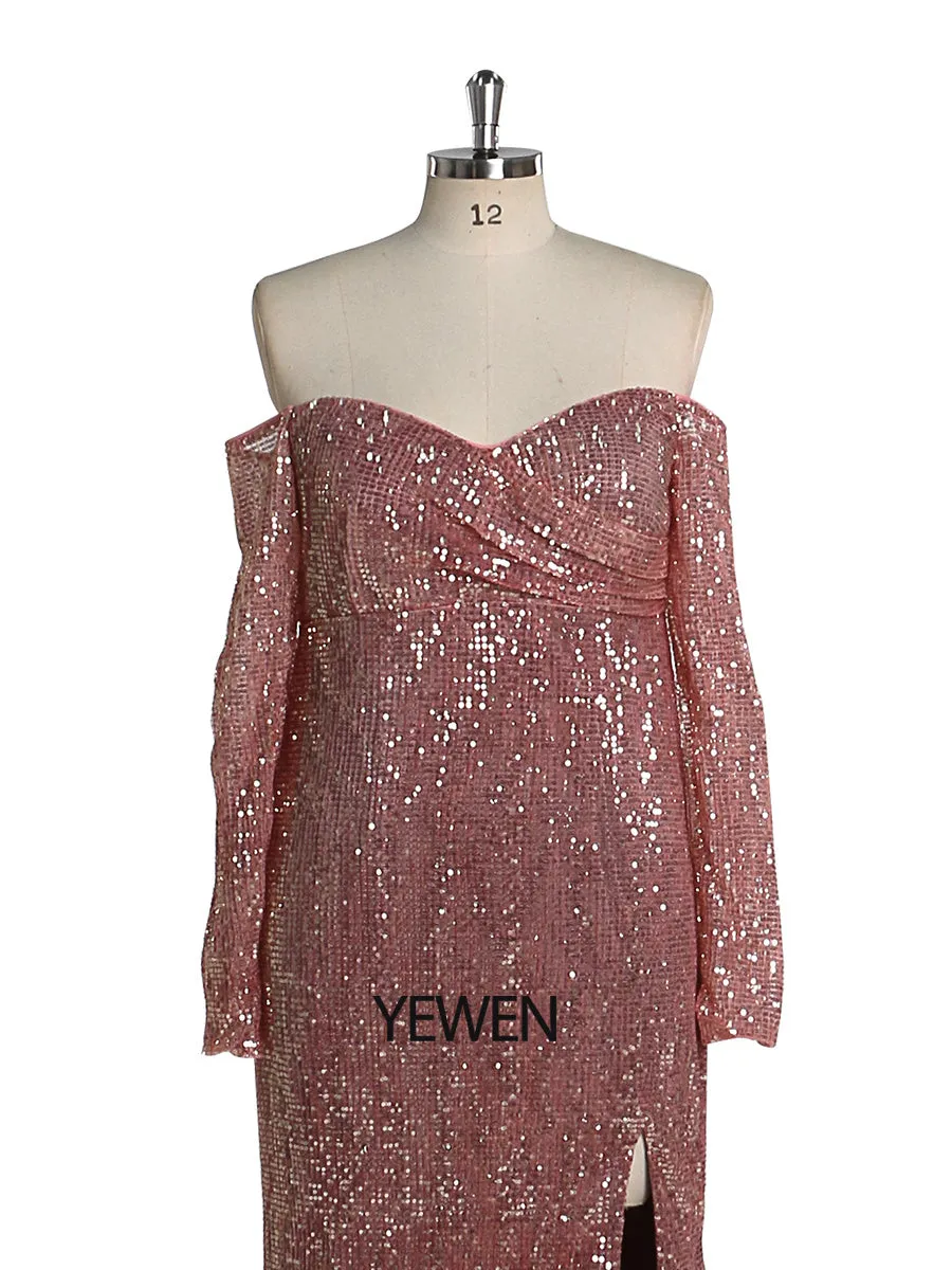 Long Sleeves Sequin Off The Shoulder Maternity Dress for Photo Shoots Strech Belly Photography Gowns YEWEN