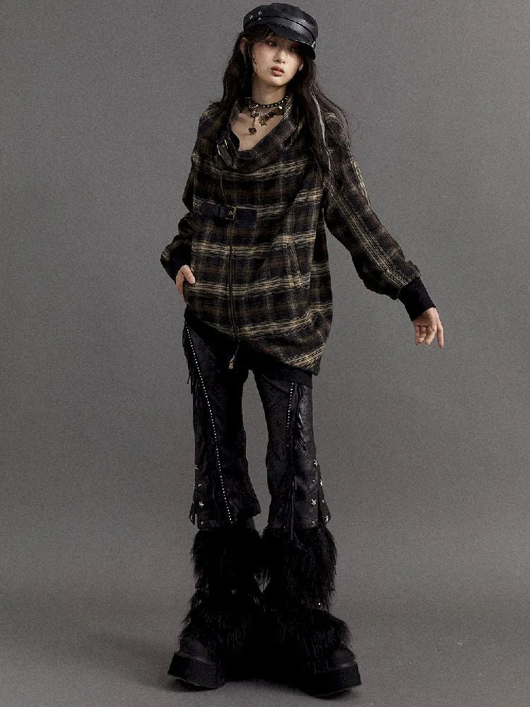 Loose plaid asymmetrical sweater jacket【s0000010326】