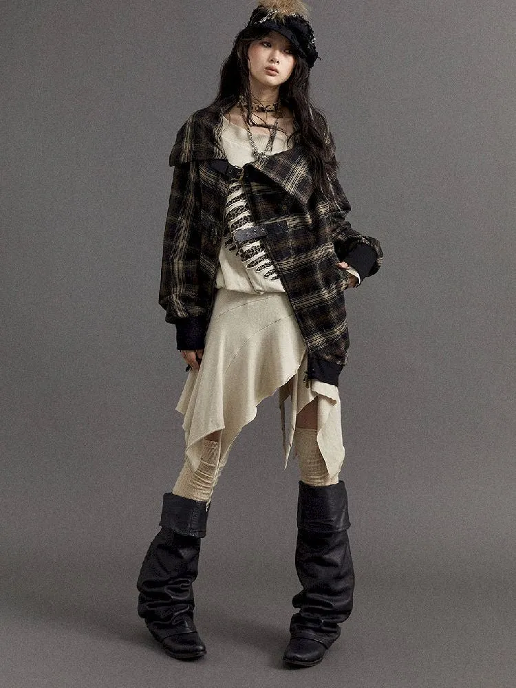 Loose plaid asymmetrical sweater jacket【s0000010326】