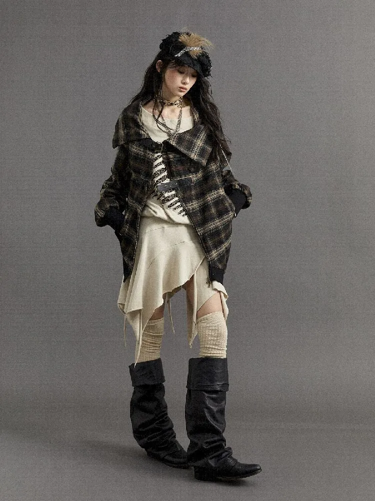 Loose plaid asymmetrical sweater jacket【s0000010326】
