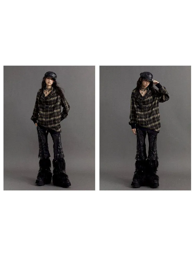 Loose plaid asymmetrical sweater jacket【s0000010326】