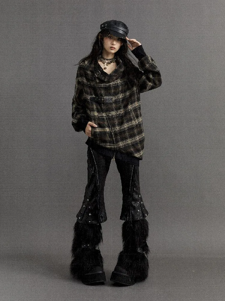 Loose plaid asymmetrical sweater jacket【s0000010326】