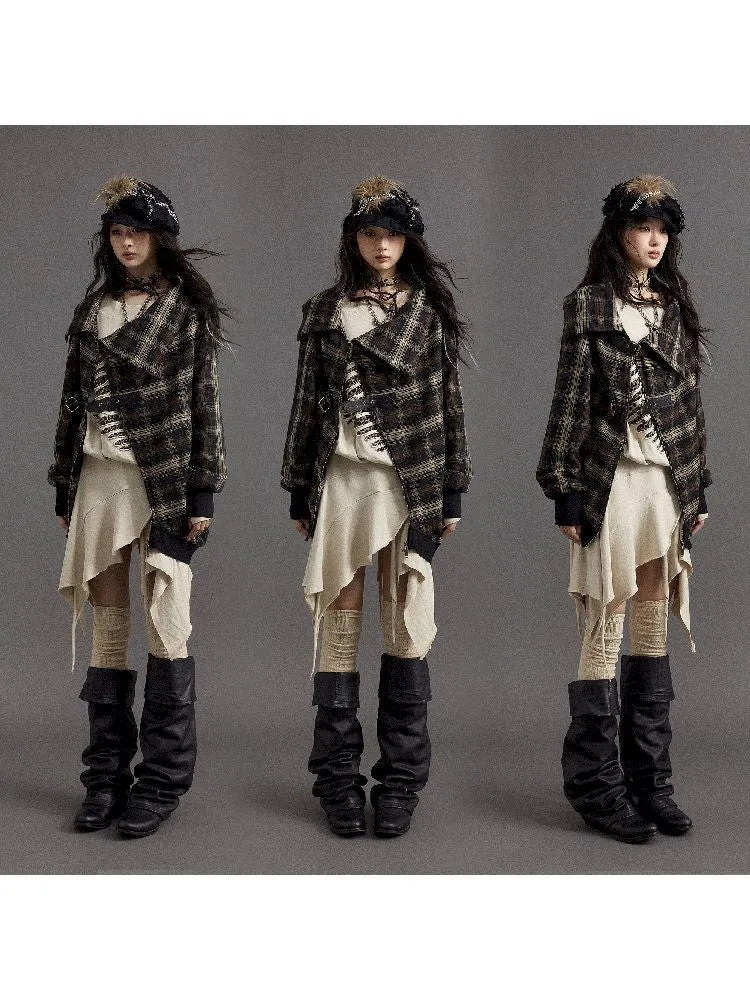 Loose plaid asymmetrical sweater jacket【s0000010326】