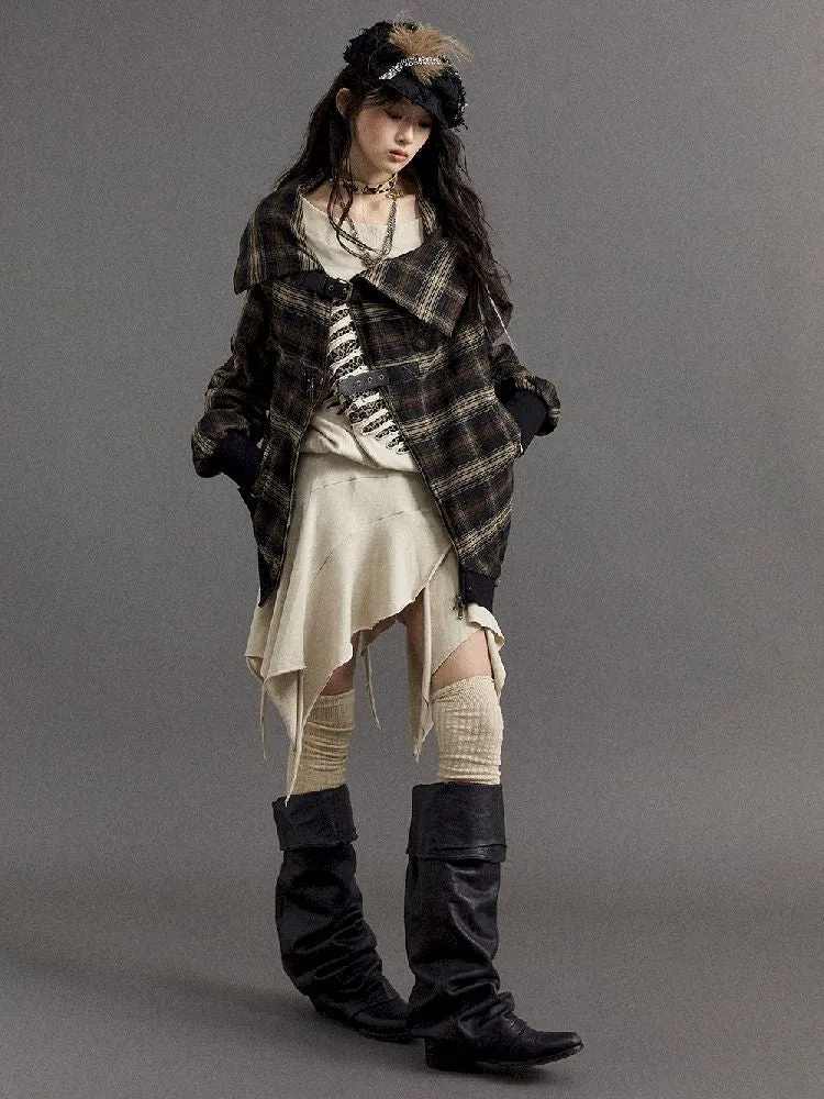 Loose plaid asymmetrical sweater jacket【s0000010326】