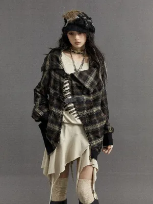 Loose plaid asymmetrical sweater jacket【s0000010326】