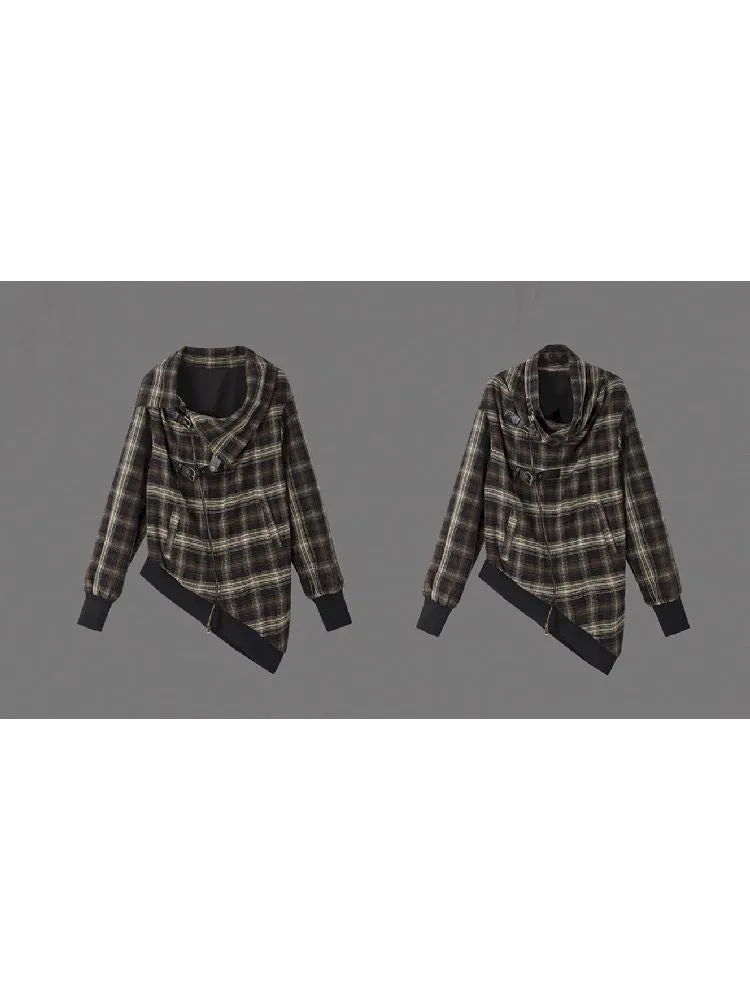 Loose plaid asymmetrical sweater jacket【s0000010326】