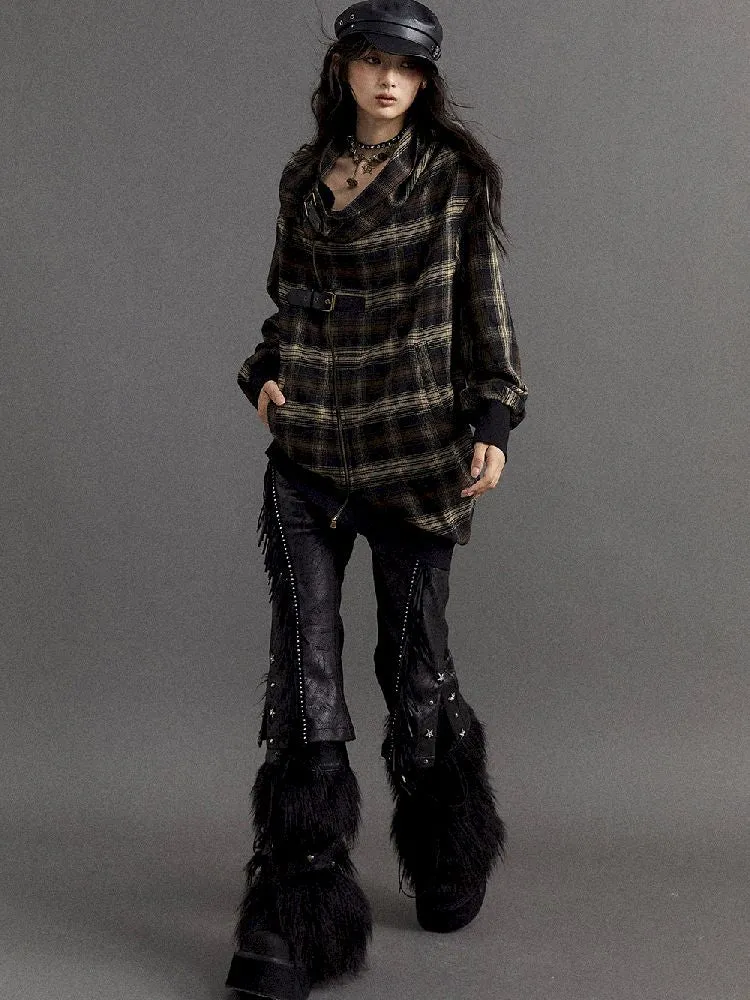 Loose plaid asymmetrical sweater jacket【s0000010326】