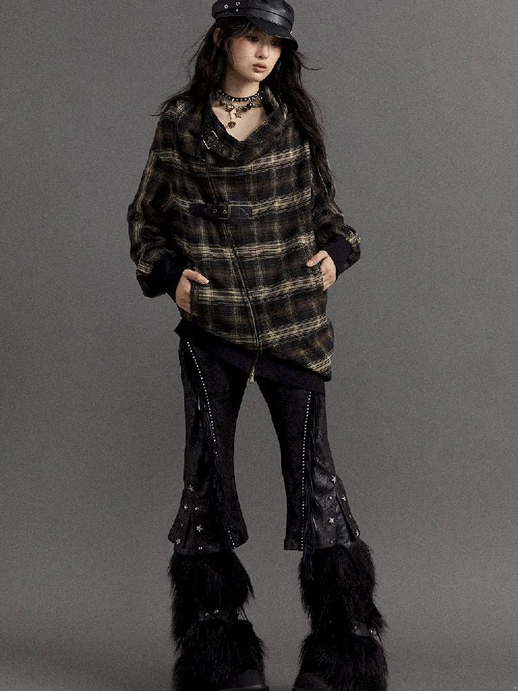Loose plaid asymmetrical sweater jacket【s0000010326】