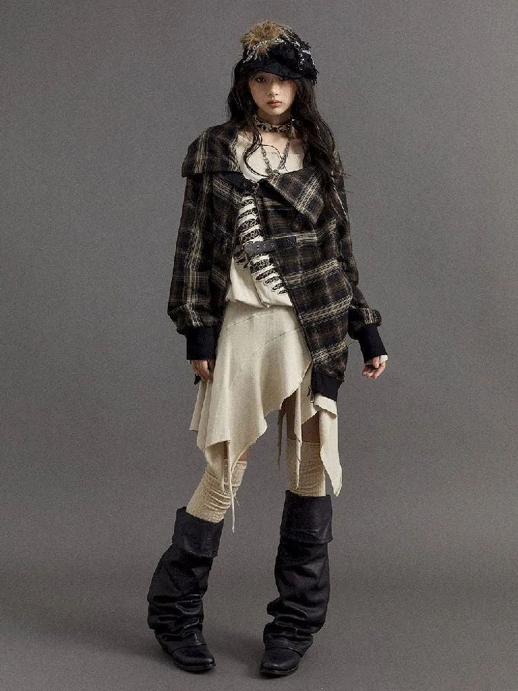 Loose plaid asymmetrical sweater jacket【s0000010326】