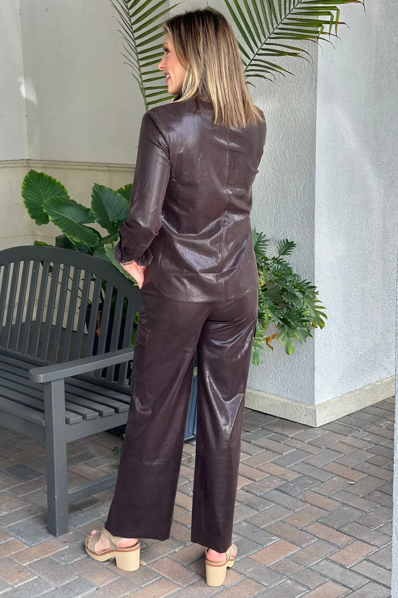 Lyssé Callie Patent Foil Vegan Suede Pant