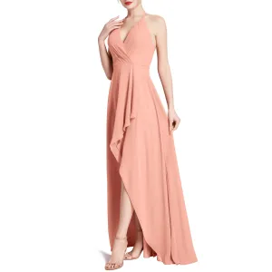 MACloth Women V Neck Halter Hi Lo Long Wedding Party Bridesmaid Dresses