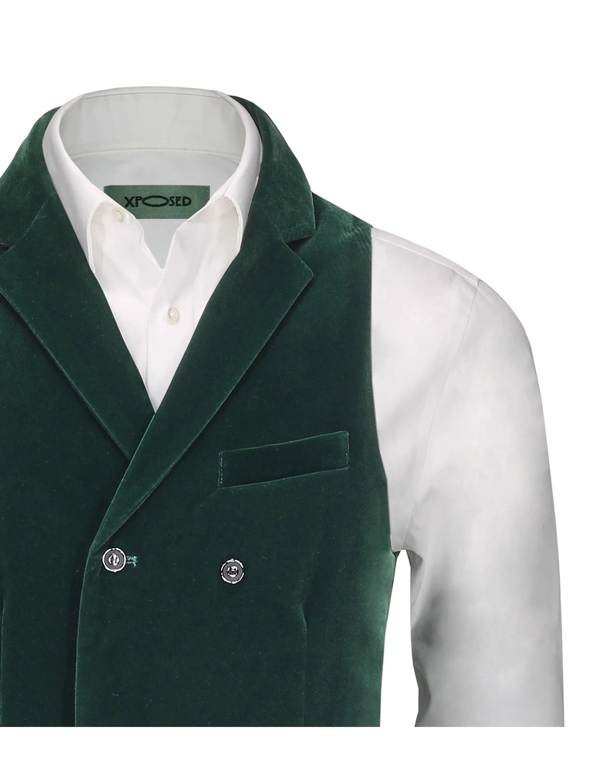 MAK- GREEN VELVET DOUBLE BREASTED COLLAR WAISTCOAT
