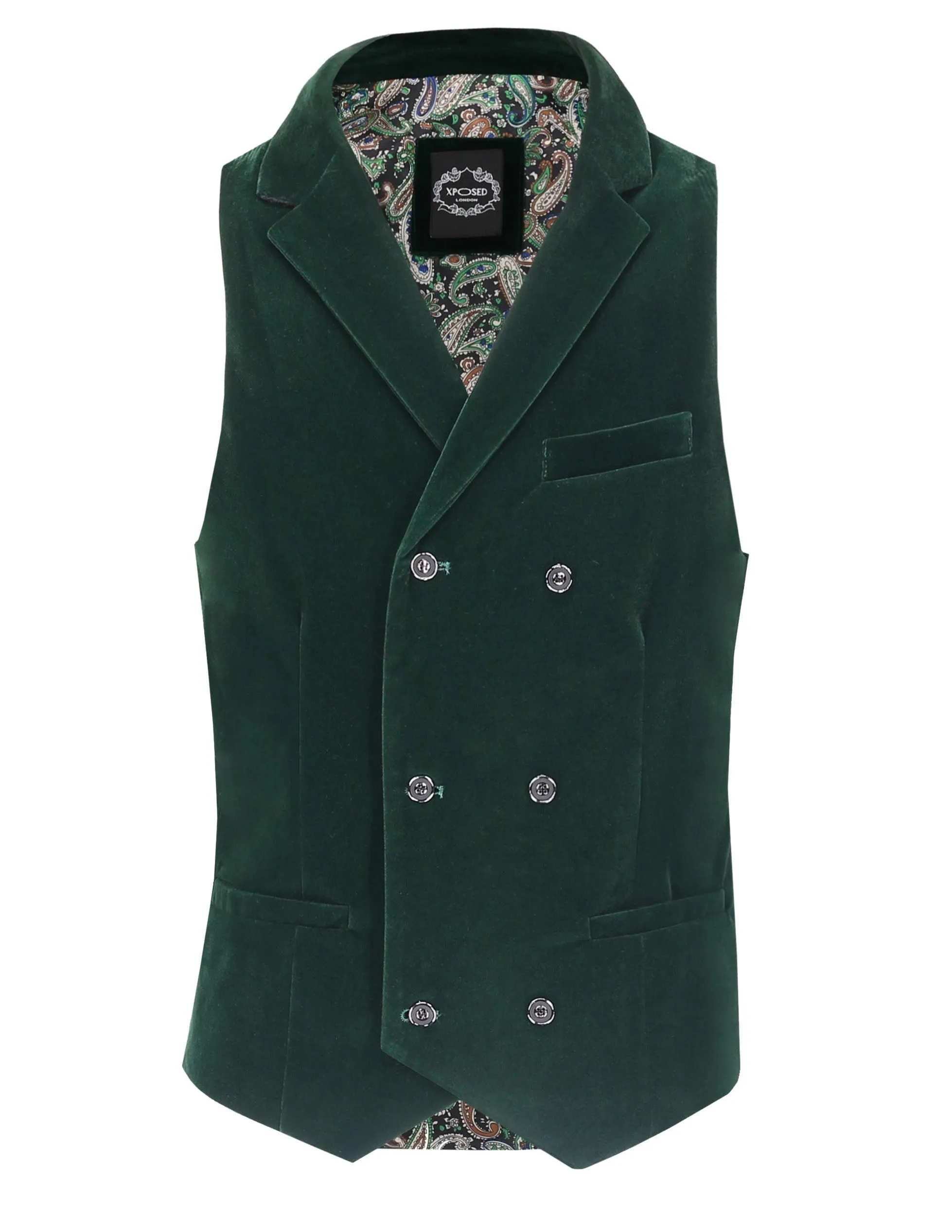 MAK- GREEN VELVET DOUBLE BREASTED COLLAR WAISTCOAT