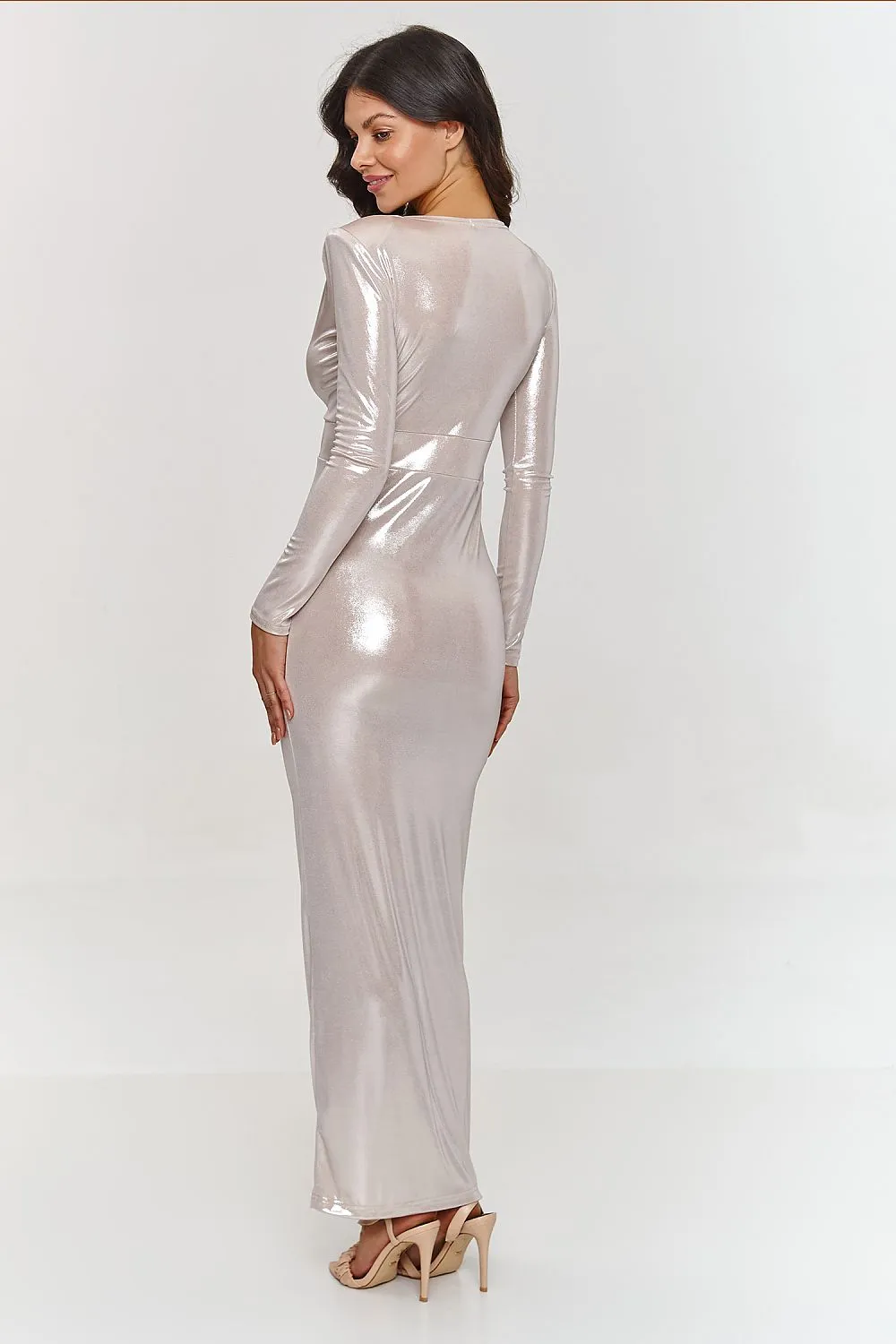 Makadamia Metallic Silver Formal Evening Gown