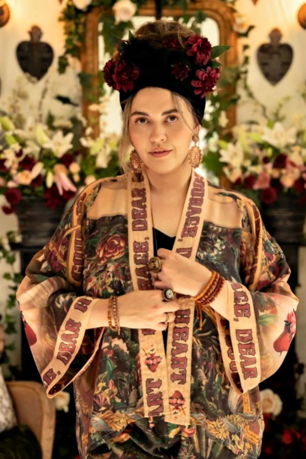MARKET OF STARS COURAGE DEAR HEART BAMBOO CROPPED KIMONO WITH SACRED HEART