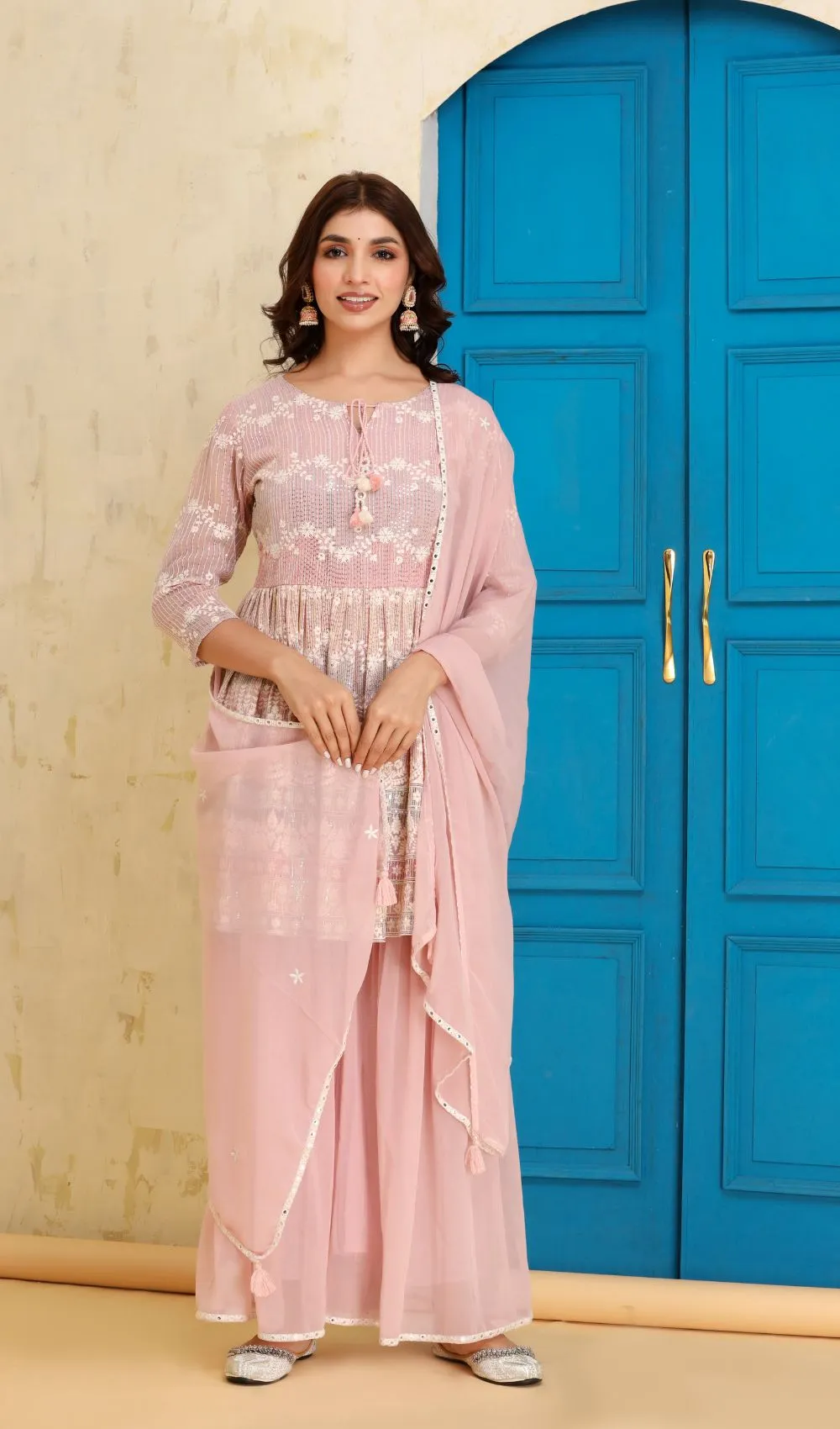 Mauve Pink Peplum Sharara Set