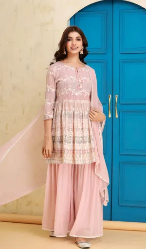 Mauve Pink Peplum Sharara Set
