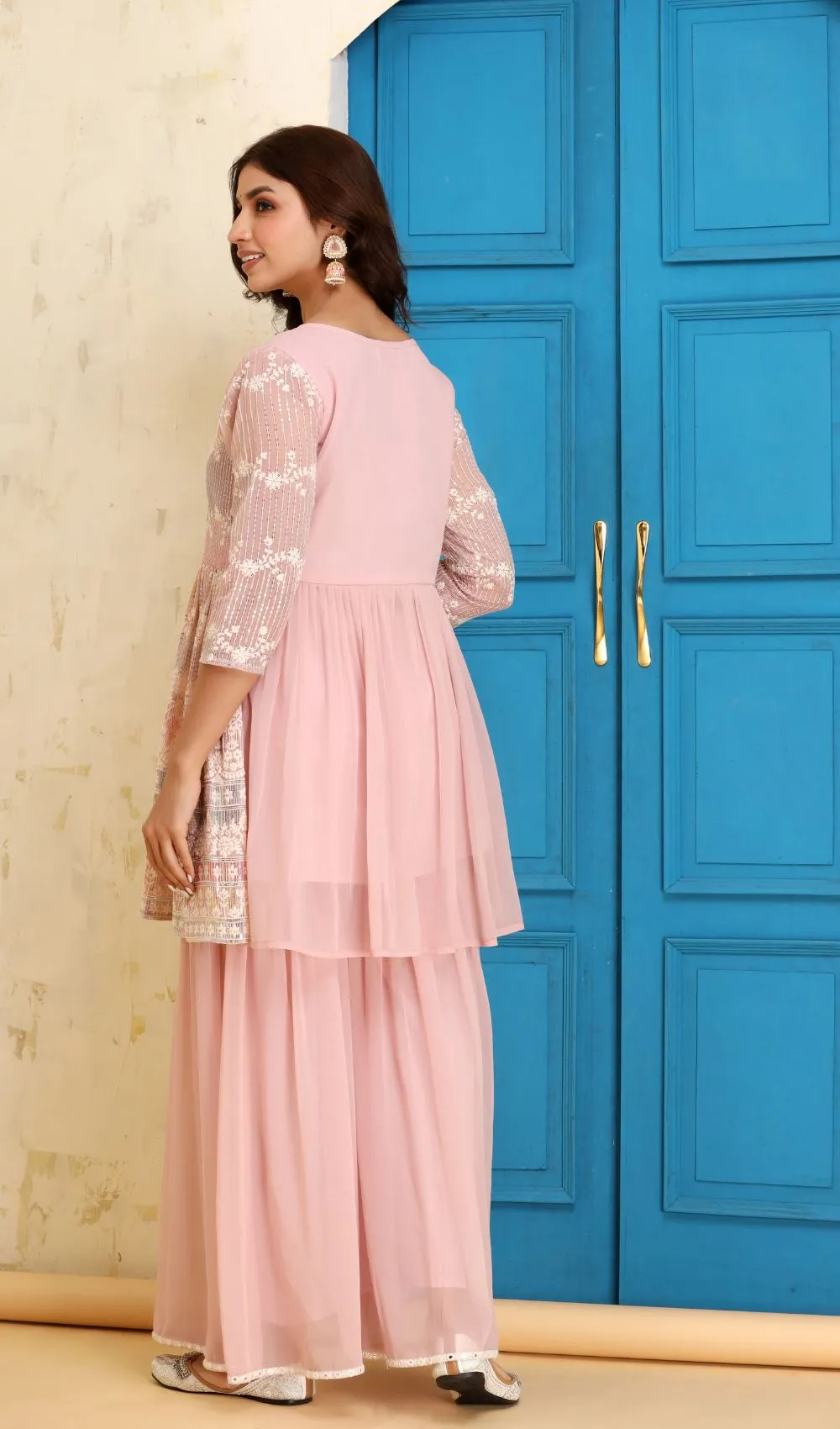 Mauve Pink Peplum Sharara Set