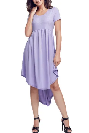 Mauve Short Sleeve High Low Casual Swing Dress