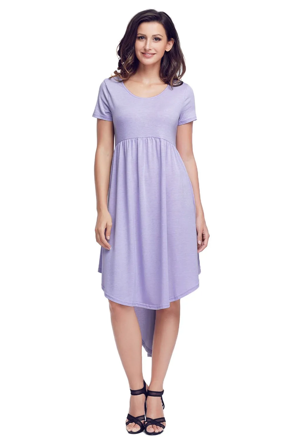 Mauve Short Sleeve High Low Casual Swing Dress
